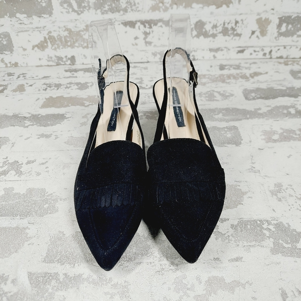 New FRENCH CONNECTION Dainty Kiltie Vegan Leather Slingback Pump In Black H293 - Picture 3 of 12